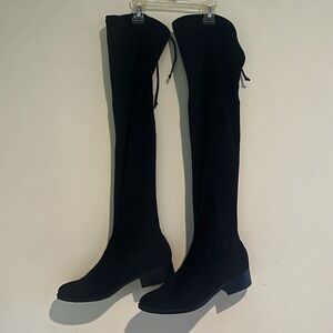 Knee high suede booties